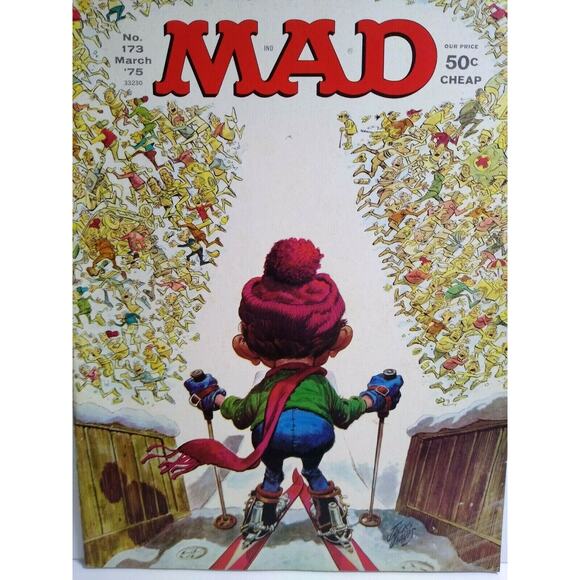 MAD Magazine March 1975 No 173 Alfred Skiing Down Slope Cover Comic Gift For Dad - Picture 1 of 5